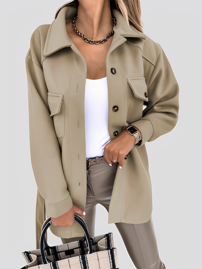 Tiffanie - Moderní, lehká vlněná bunda s převráceným límcem pro ženy