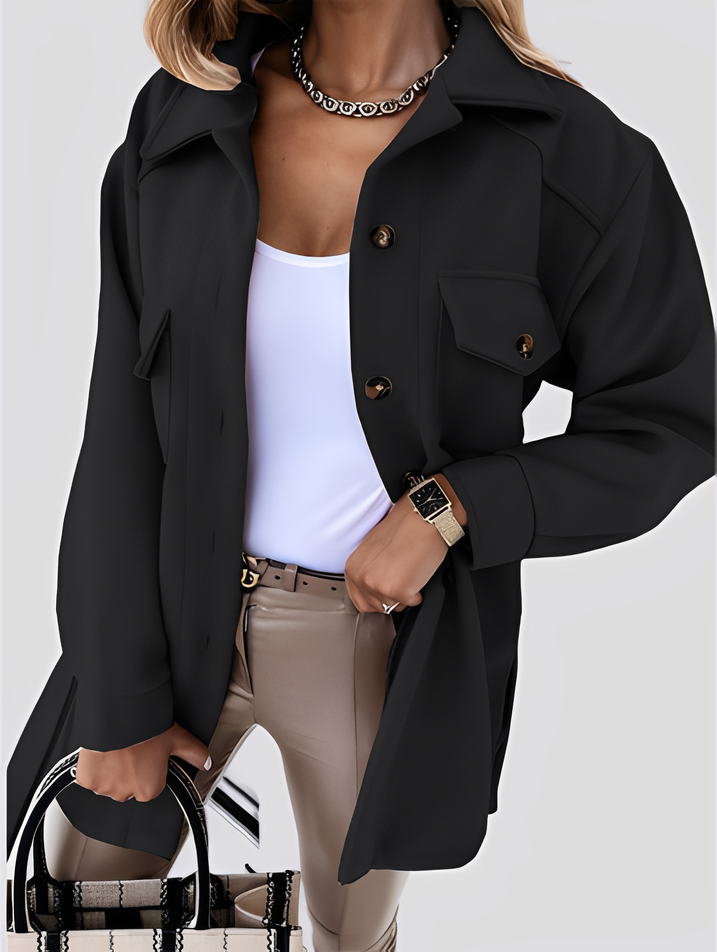 Tiffanie - Moderní, lehká vlněná bunda s převráceným límcem pro ženy