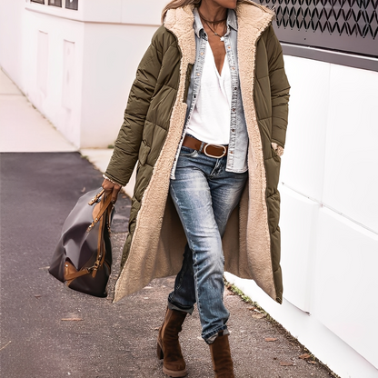 Nadège - Dlouhý zimní prošívaný kabát s kapucí pro ženy