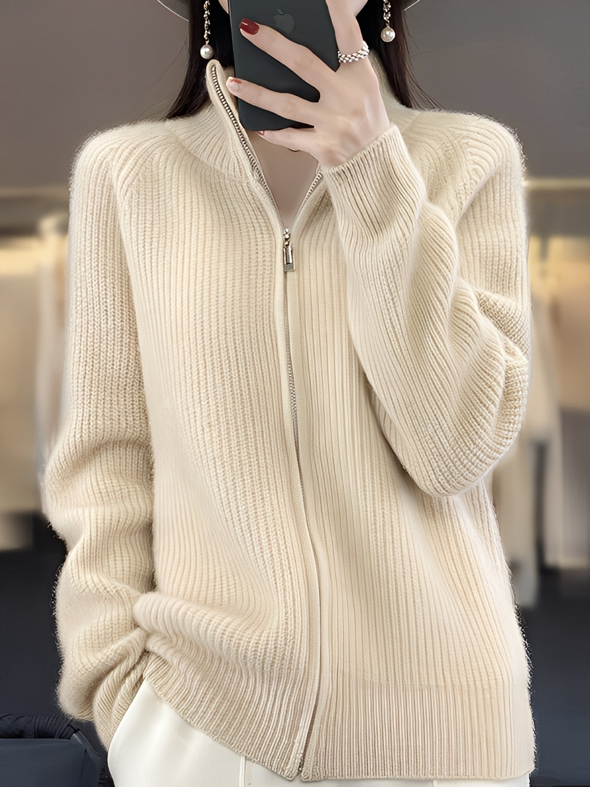 Brylee - Moderní dámská vlněná pletená bunda se zipem