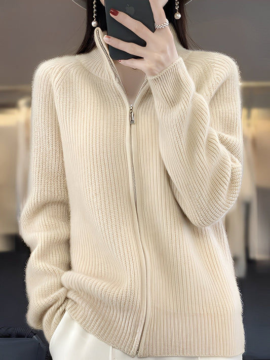 Brylee - Moderní dámská vlněná pletená bunda se zipem