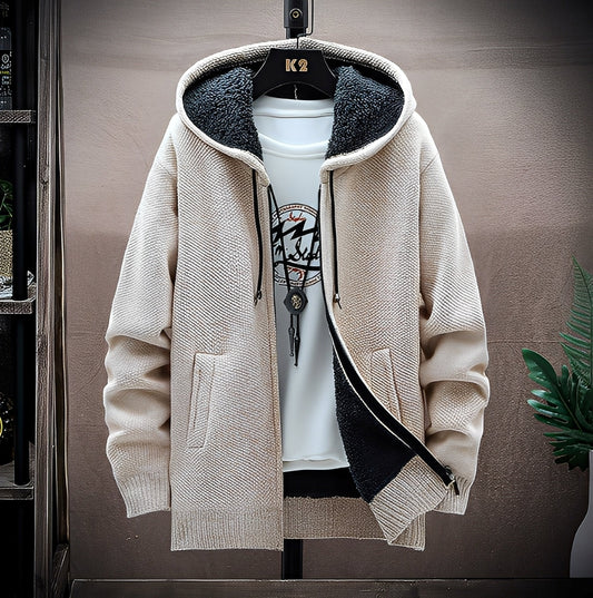 Roni - Pánská módní pletená mikina s fleecem uvnitř