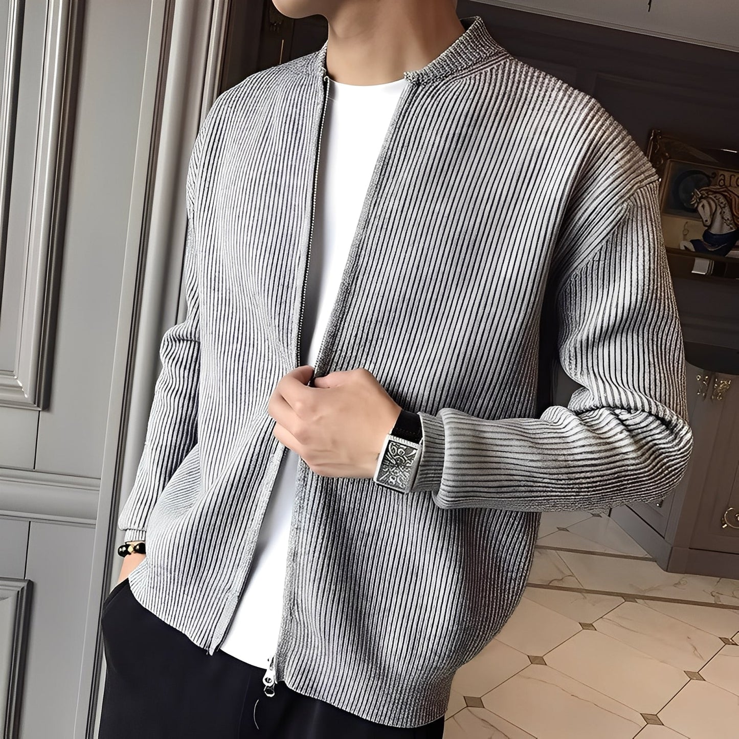 Damon - Pánský retro svetr se zipem