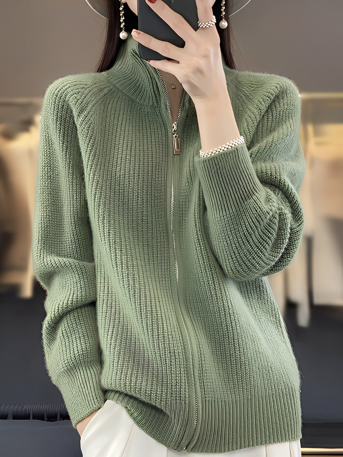 Brylee - Moderní dámská vlněná pletená bunda se zipem