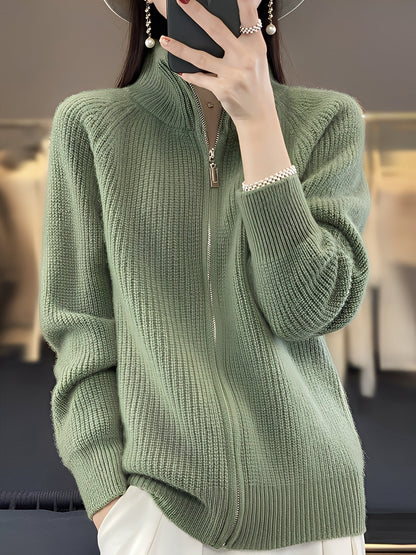 Brylee - Moderní dámská vlněná pletená bunda se zipem