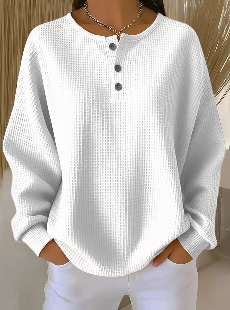 Anabella - Volná vaflová mikina s knoflíkovým zapínáním pro ženy