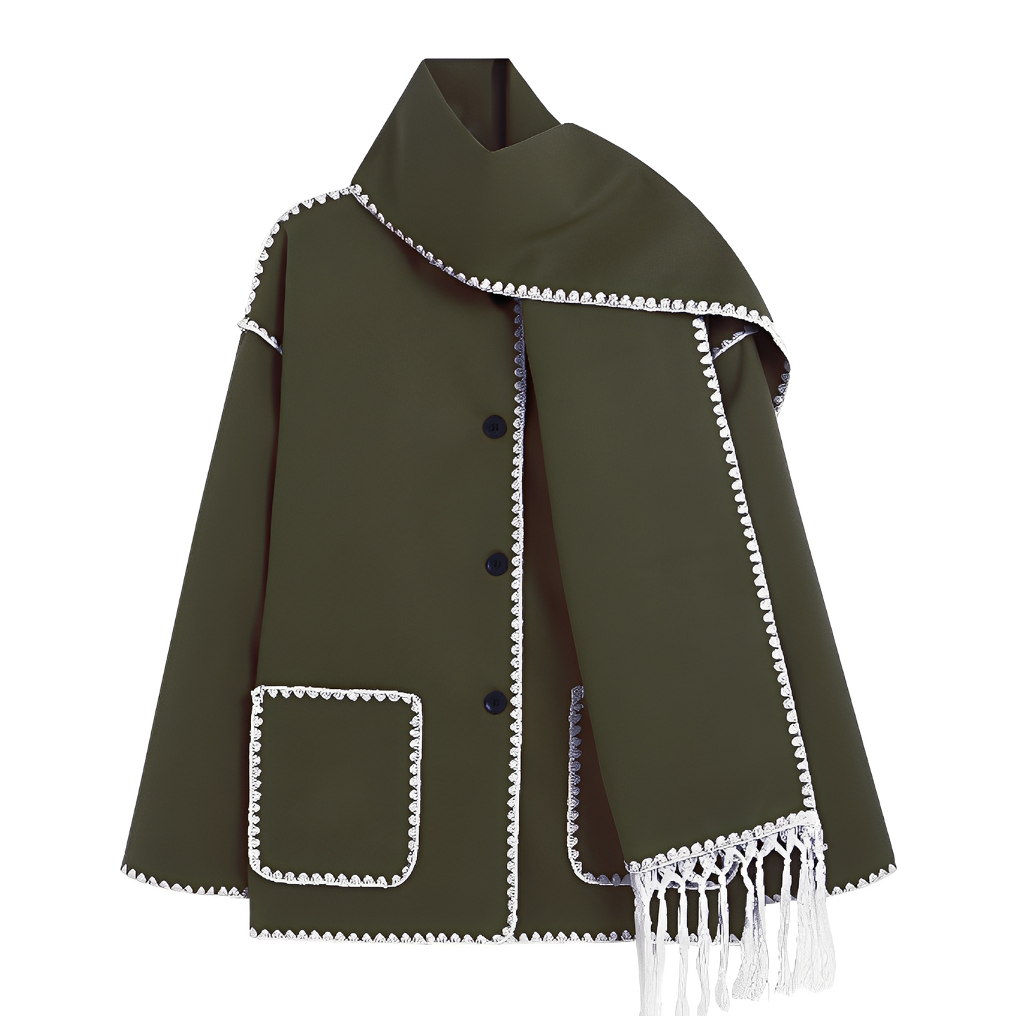 Amilia - Stylová volná vlněná bunda se šálou pro ženy