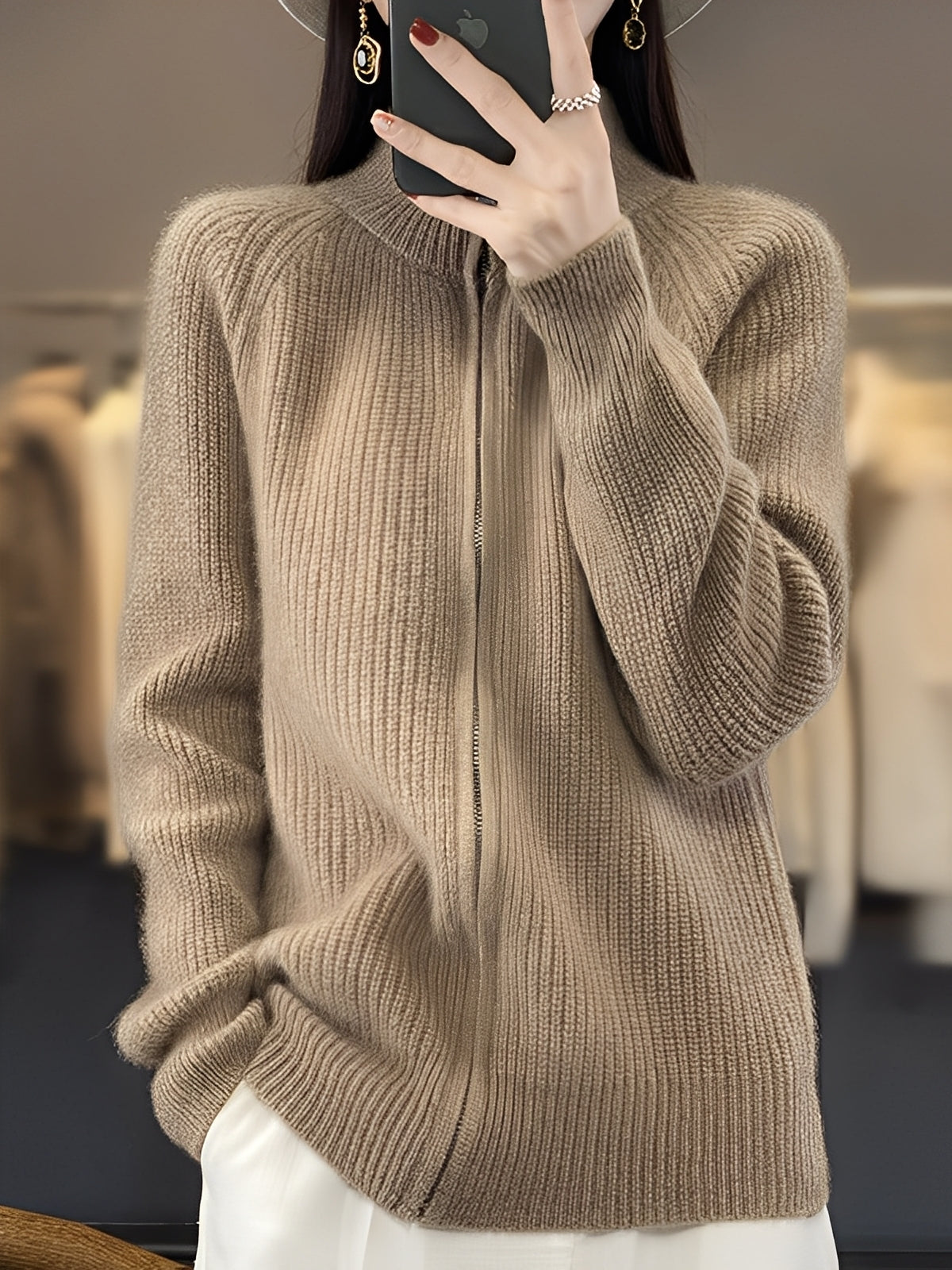 Brylee - Moderní dámská vlněná pletená bunda se zipem