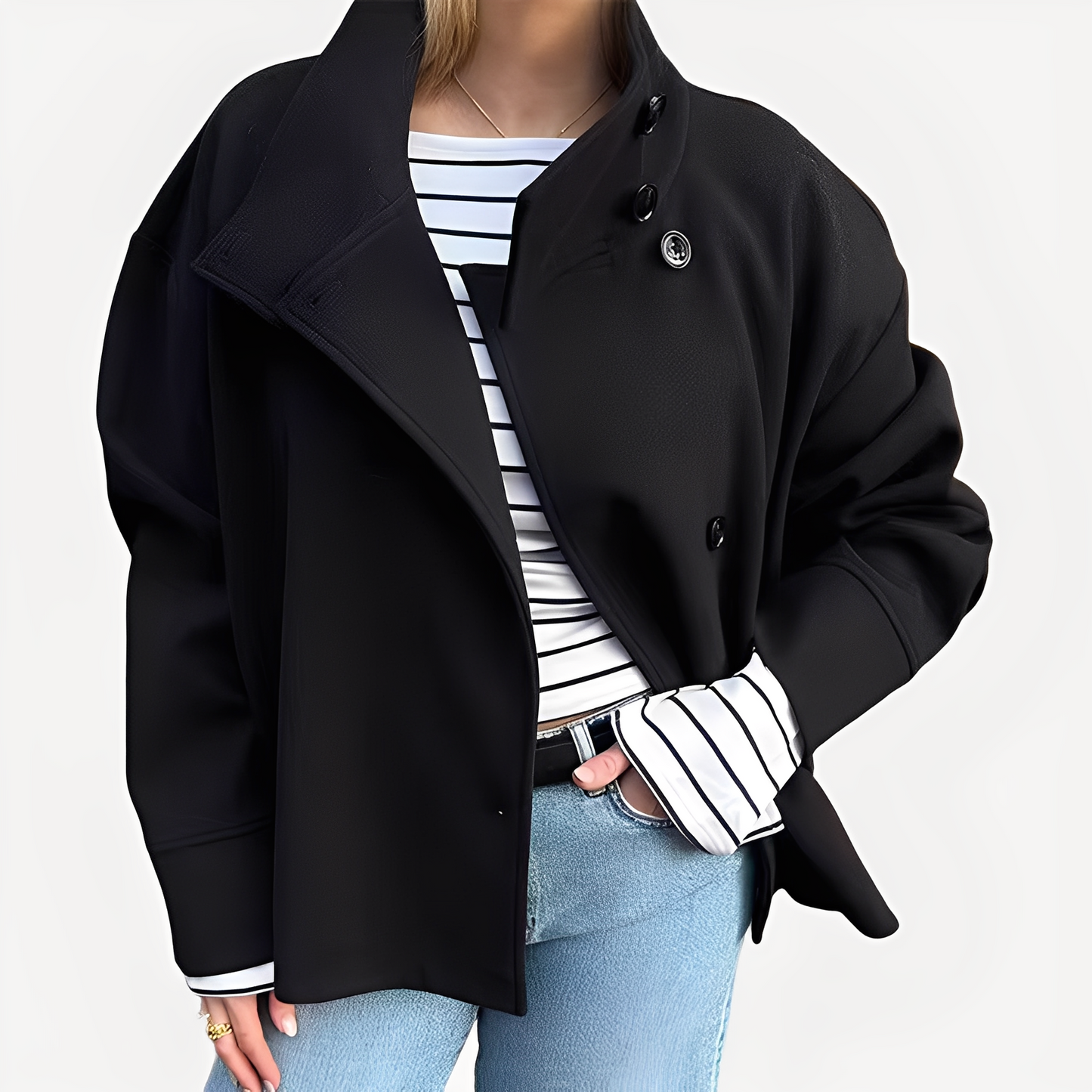 Carolyn - Stylový jednřadý vlněný kabát pro ženy