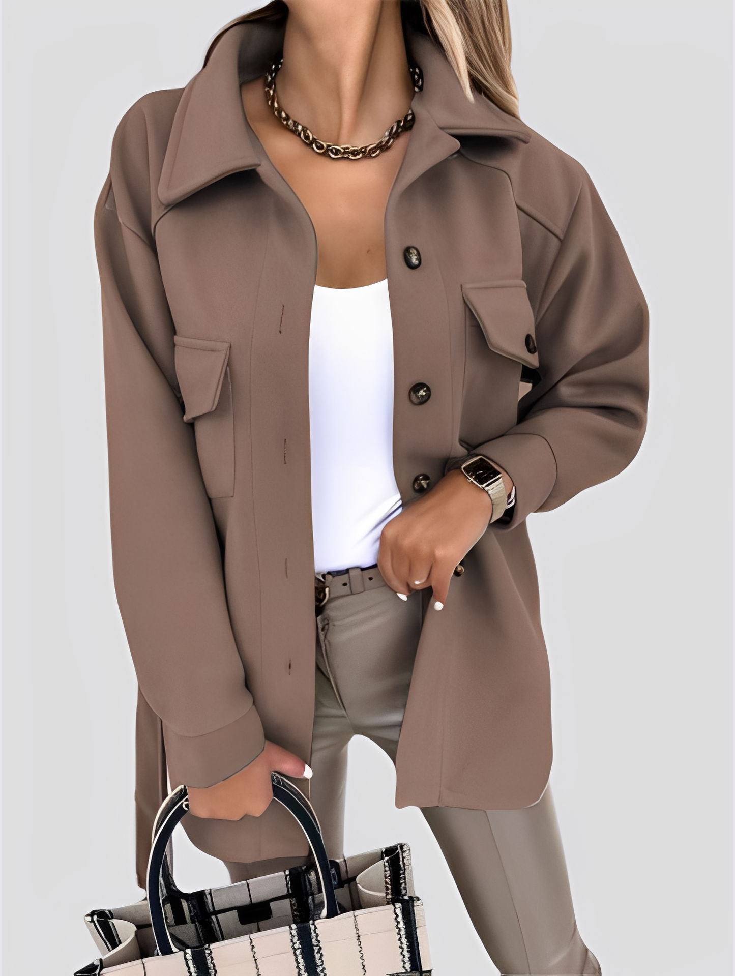 Tiffanie - Moderní, lehká vlněná bunda s převráceným límcem pro ženy