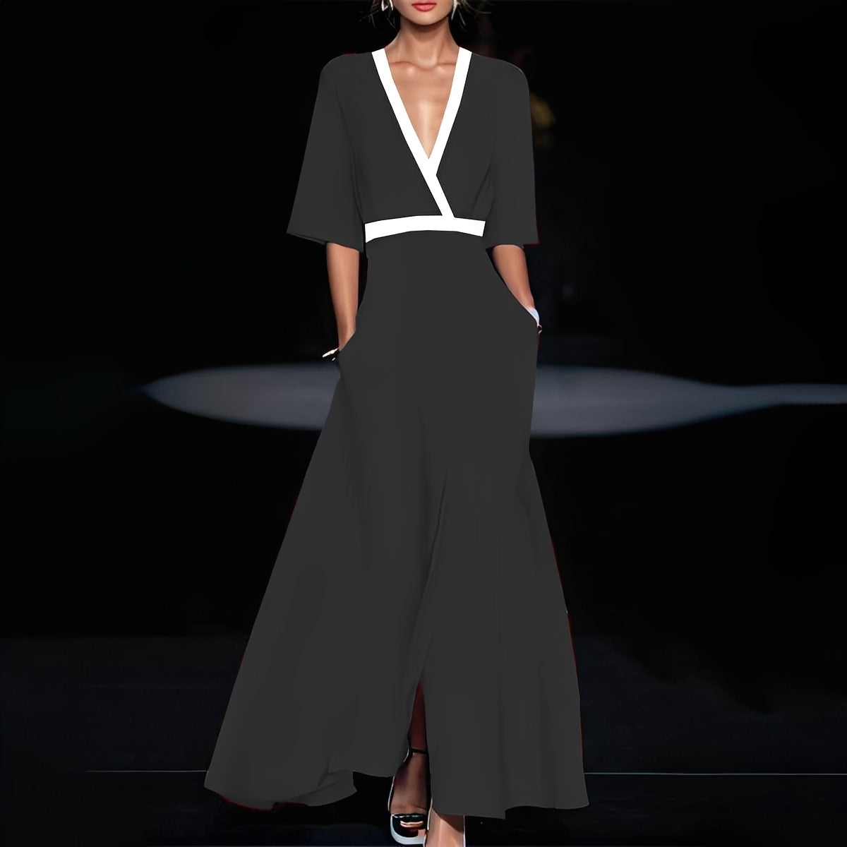 Débora - Dlouhé elegantní šaty s květinovým vzorem pro ženy