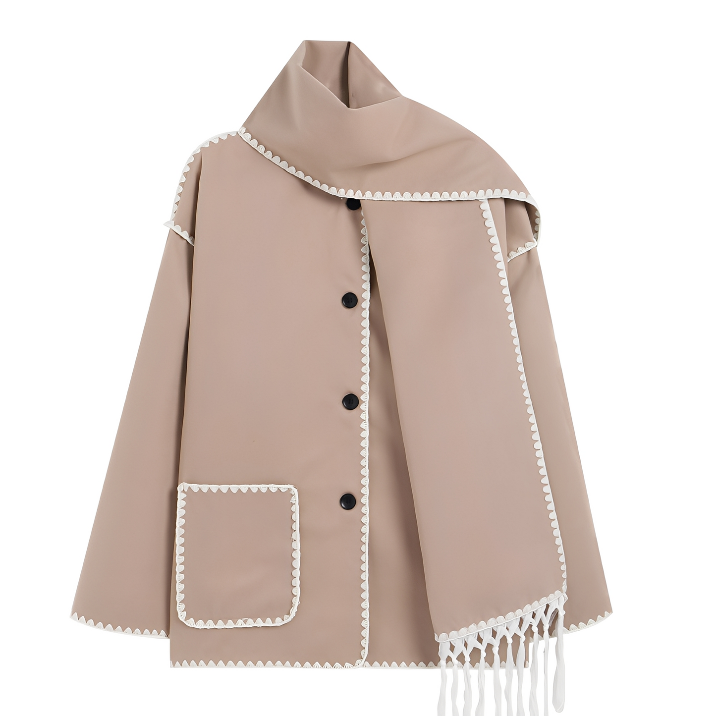 Amilia - Stylová volná vlněná bunda se šálou pro ženy