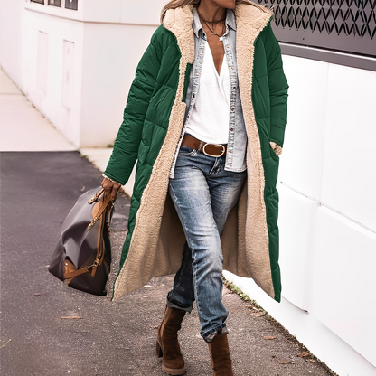Nadège - Dlouhý zimní prošívaný kabát s kapucí pro ženy