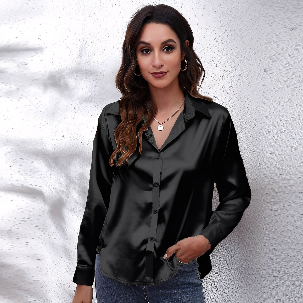 Haylee - Volný ženský svetr z hedvábí s dlouhými rukávy