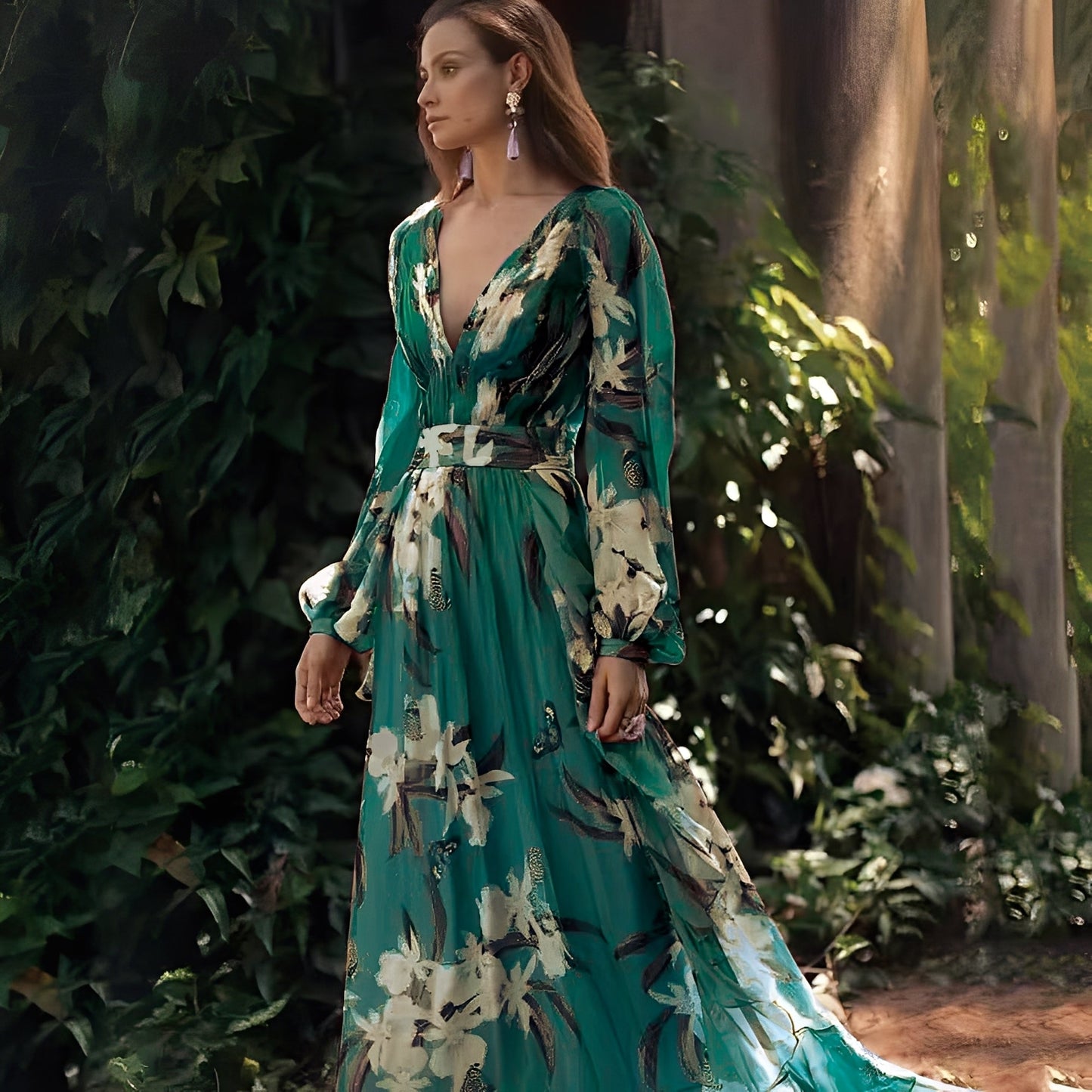 Karine - Dlouhé elegantní šaty s V výstřihem pro ženy