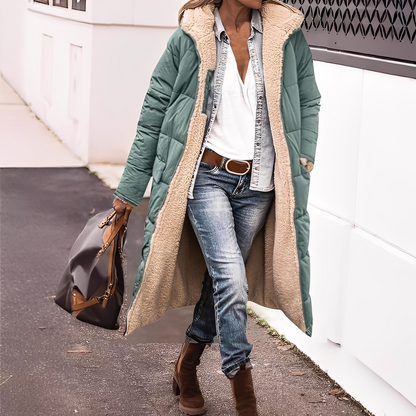 Nadège - Dlouhý zimní prošívaný kabát s kapucí pro ženy