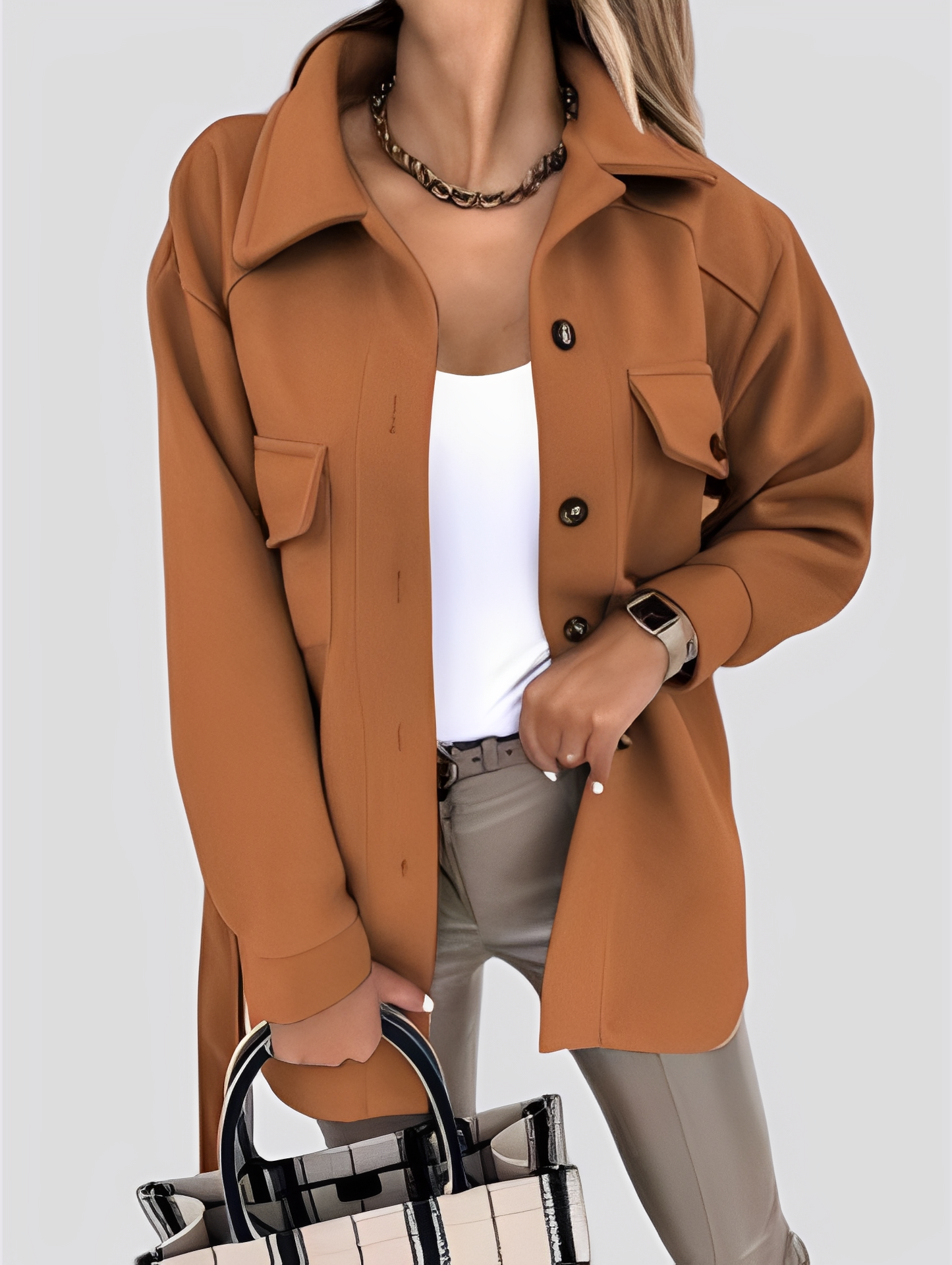 Tiffanie - Moderní, lehká vlněná bunda s převráceným límcem pro ženy