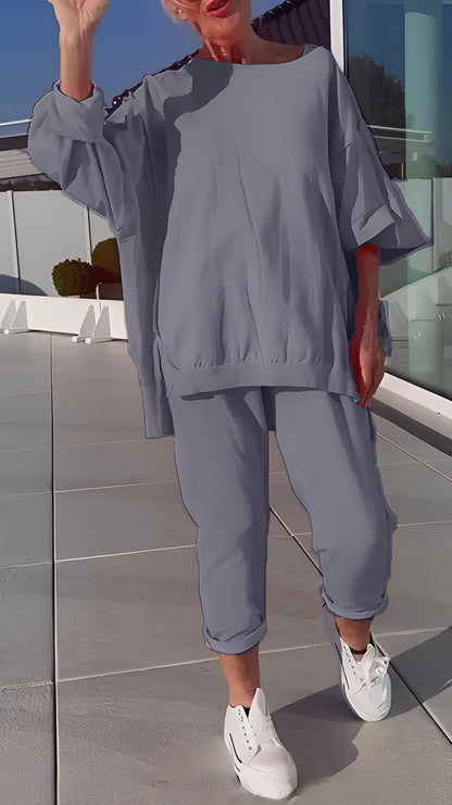 Eleanore - Komfortní souprava s volným topem a kalhotami pro ženy