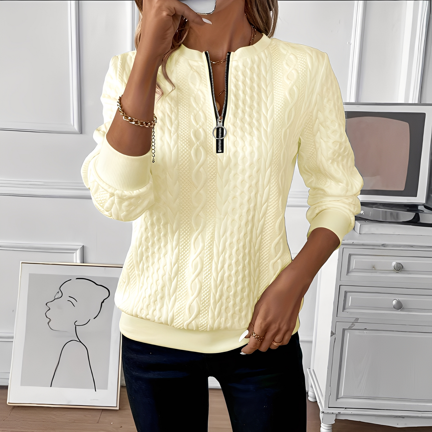 Chesley - Moderní pletený svetr se zipem pro ženy